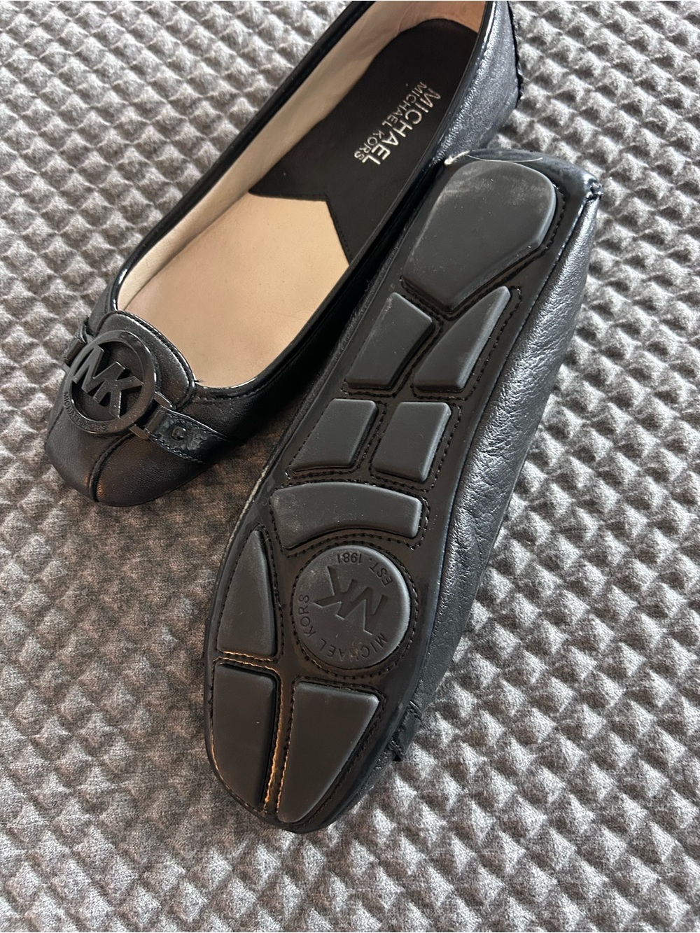 Michael Kors Black Leather MK Logo Driving Flats